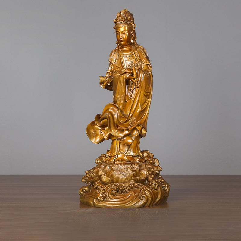 Buddha Stones Kwan Yin Avalokitesvara tenant un vase Statue en cuivre d'harmonie en laiton Décoration de la maison - image 10