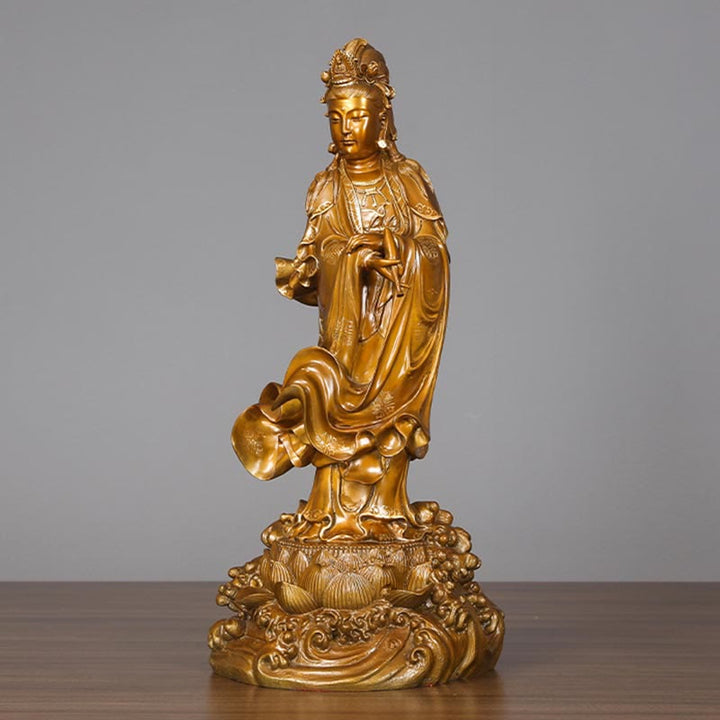 Buddha Stones Kwan Yin Avalokitesvara tenant un vase Statue en cuivre d'harmonie en laiton Décoration de la maison - image 9