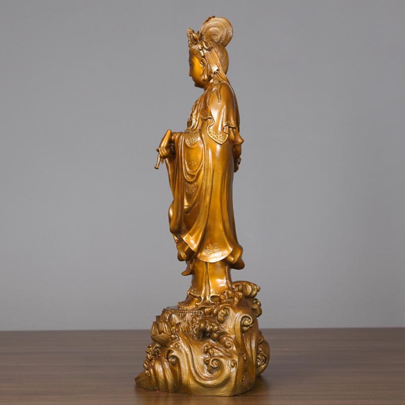 Buddha Stones Kwan Yin Avalokitesvara tenant un vase Statue en cuivre d'harmonie en laiton Décoration de la maison - image 6