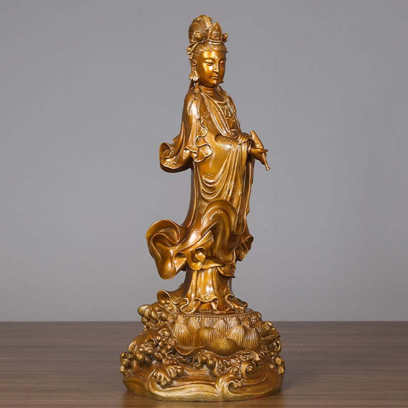 Buddha Stones Kwan Yin Avalokitesvara tenant un vase Statue en cuivre d'harmonie en laiton Décoration de la maison - image 3