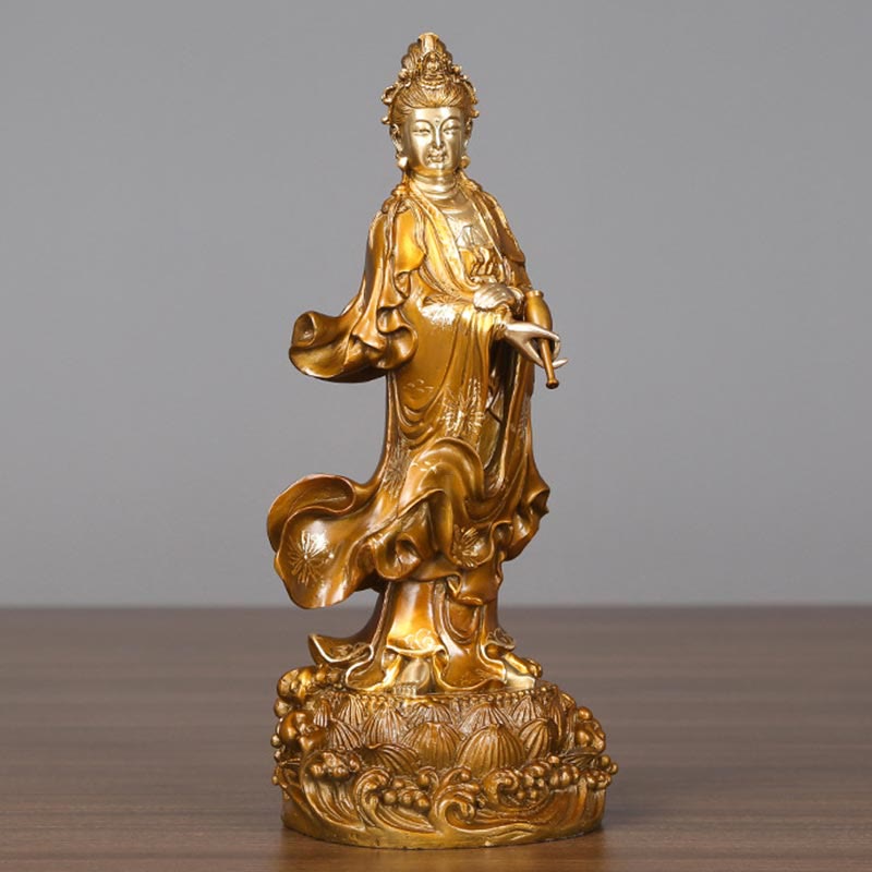 Buddha Stones Kwan Yin Avalokitesvara tenant un vase Statue en cuivre d'harmonie en laiton Décoration de la maison - image 12
