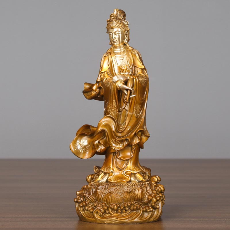 Buddha Stones Kwan Yin Avalokitesvara tenant un vase Statue en cuivre d'harmonie en laiton Décoration de la maison - image 11