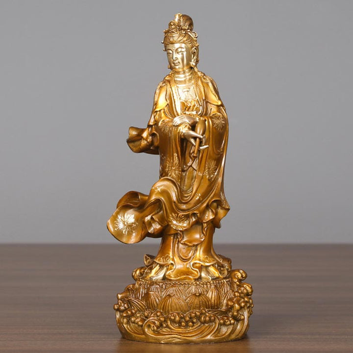 Buddha Stones Kwan Yin Avalokitesvara tenant un vase Statue en cuivre d'harmonie en laiton Décoration de la maison - image 11