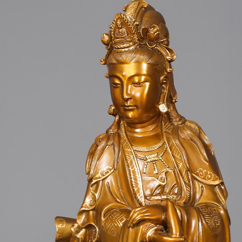 Buddha Stones Kwan Yin Avalokitesvara tenant un vase Statue en cuivre d'harmonie en laiton Décoration de la maison - image 13