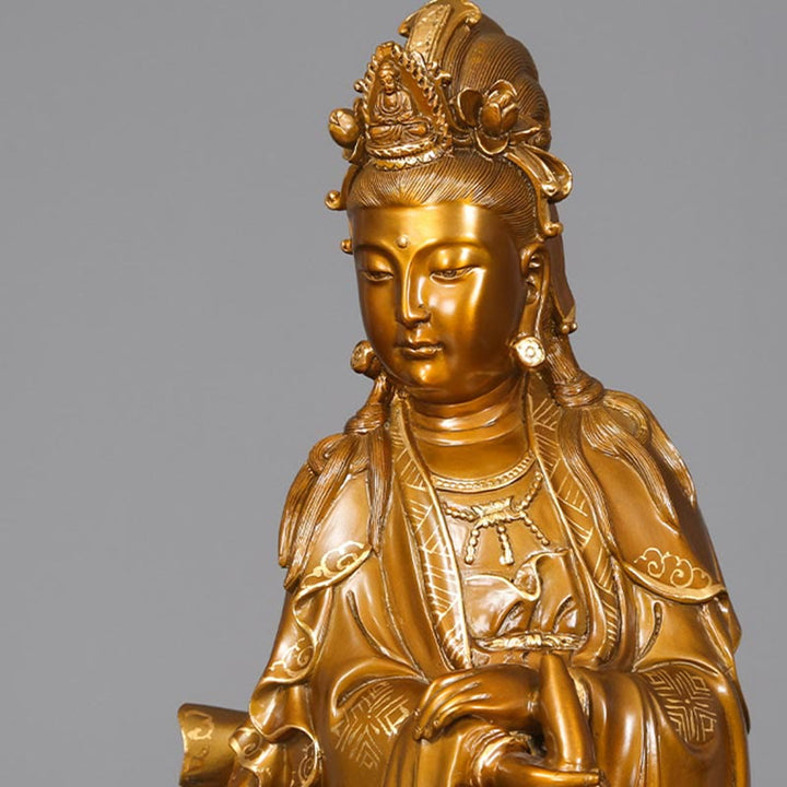 Buddha Stones Kwan Yin Avalokitesvara tenant un vase Statue en cuivre d'harmonie en laiton Décoration de la maison - image 13