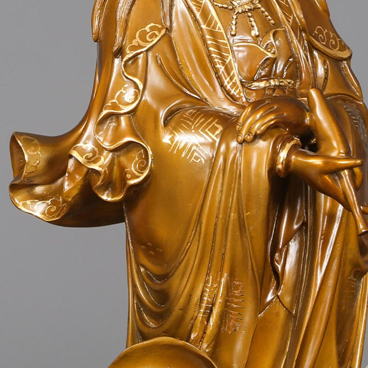 Buddha Stones Kwan Yin Avalokitesvara tenant un vase Statue en cuivre d'harmonie en laiton Décoration de la maison - image 14