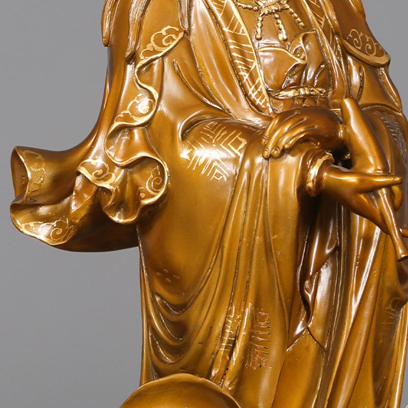 Buddha Stones Kwan Yin Avalokitesvara tenant un vase Statue en cuivre d'harmonie en laiton Décoration de la maison