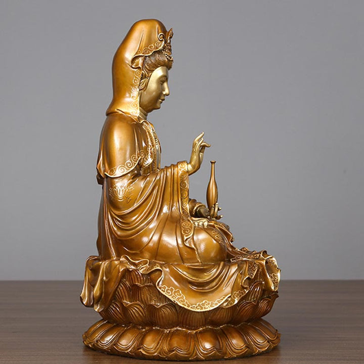 Buddha Stones Kwan Yin Avalokitesvara Lotus Assis Harmonie Laiton Cuivre Statue Décoration D'autel À La Maison - image 11