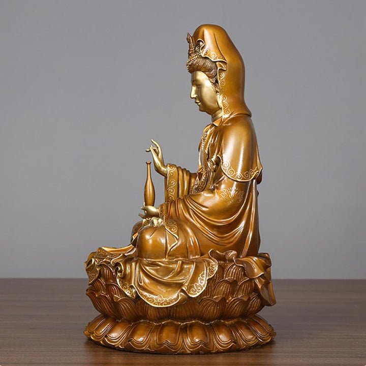 Buddha Stones Kwan Yin Avalokitesvara Lotus Assis Harmonie Laiton Cuivre Statue Décoration D'autel À La Maison - image 4