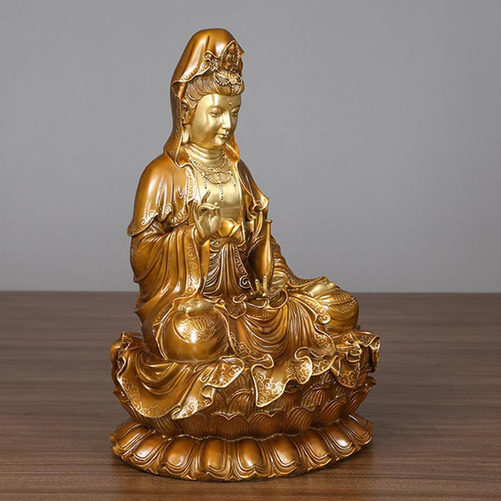 Buddha Stones Kwan Yin Avalokitesvara Lotus Assis Harmonie Laiton Cuivre Statue Décoration D'autel À La Maison - image 10
