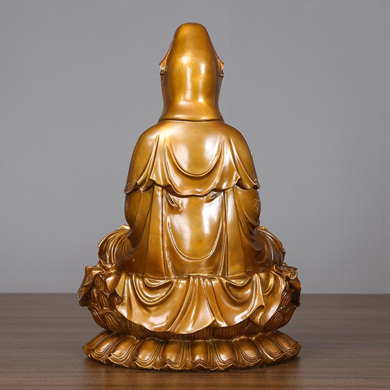 Buddha Stones Kwan Yin Avalokitesvara Lotus Assis Harmonie Laiton Cuivre Statue Décoration D'autel À La Maison - image 2