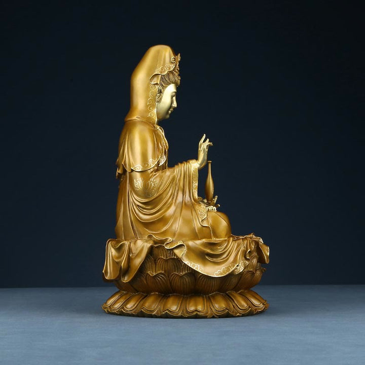 Buddha Stones Kwan Yin Avalokitesvara Lotus Assis Harmonie Laiton Cuivre Statue Décoration D'autel À La Maison - image 15