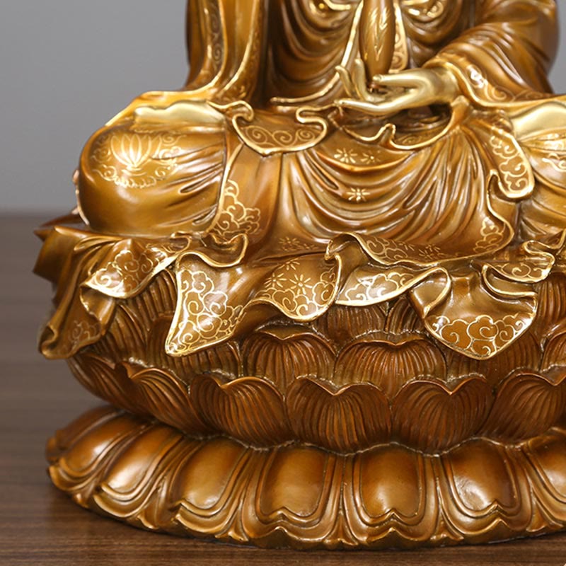 Buddha Stones Kwan Yin Avalokitesvara Lotus Assis Harmonie Laiton Cuivre Statue Décoration D'autel À La Maison - image 9
