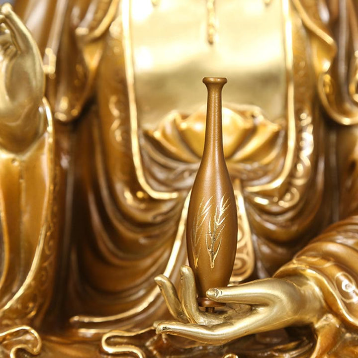 Buddha Stones Kwan Yin Avalokitesvara Lotus Assis Harmonie Laiton Cuivre Statue Décoration D'autel À La Maison - image 8