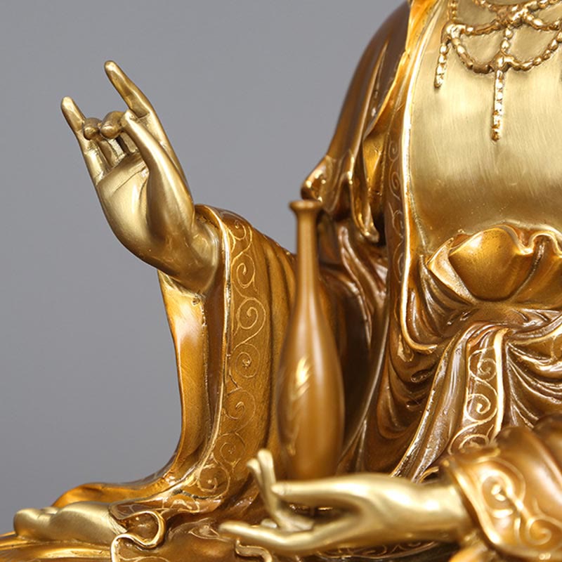 Buddha Stones Kwan Yin Avalokitesvara Lotus Assis Harmonie Laiton Cuivre Statue Décoration D'autel À La Maison - image 7