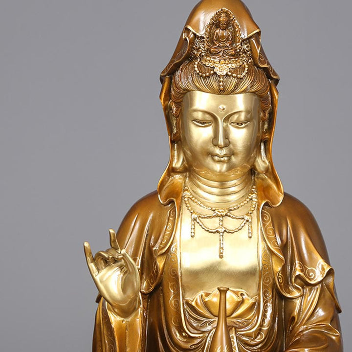 Buddha Stones Kwan Yin Avalokitesvara Lotus Assis Harmonie Laiton Cuivre Statue Décoration D'autel À La Maison - image 6