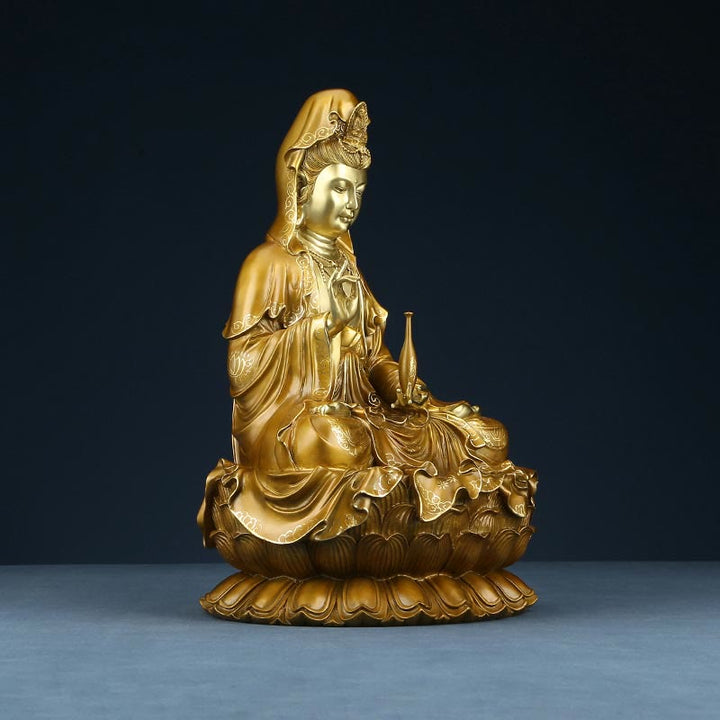 Buddha Stones Kwan Yin Avalokitesvara Lotus Assis Harmonie Laiton Cuivre Statue Décoration D'autel À La Maison - image 13