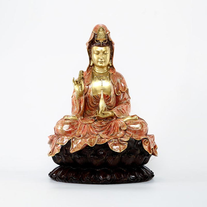 Buddha Stones Kwan Yin Avalokitesvara Lotus Assis Harmonie Laiton Cuivre Statue Décoration D'autel À La Maison - image 19