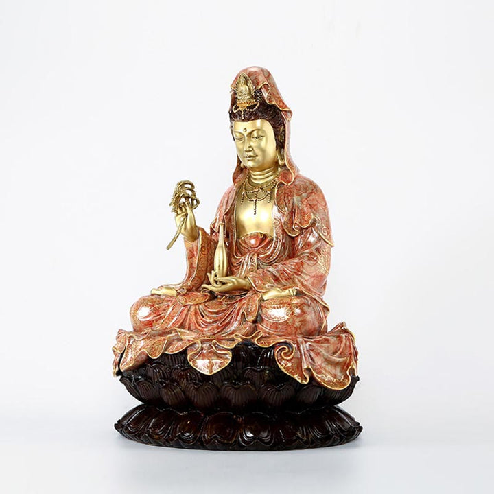 Buddha Stones Kwan Yin Avalokitesvara Lotus Assis Harmonie Laiton Cuivre Statue Décoration D'autel À La Maison - image 20
