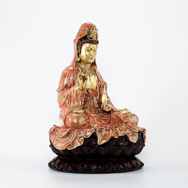 Buddha Stones Kwan Yin Avalokitesvara Lotus Assis Harmonie Laiton Cuivre Statue Décoration D'autel À La Maison