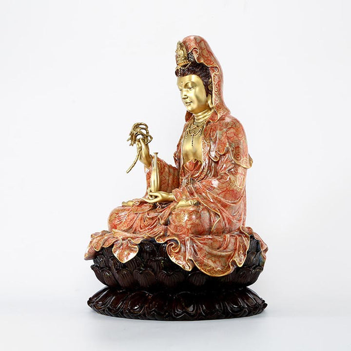 Buddha Stones Kwan Yin Avalokitesvara Lotus Assis Harmonie Laiton Cuivre Statue Décoration D'autel À La Maison - image 21