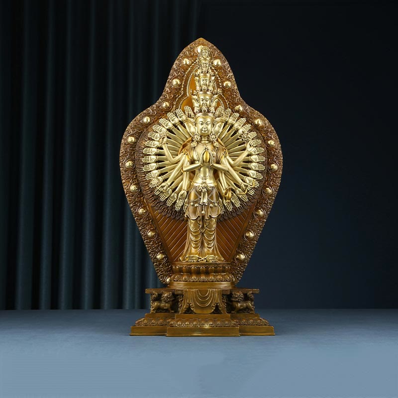Statue de Buddha Stones en laiton et cuivre à mille bras Avalokitesvara Kwan Yin Wealth Décoration faite à la main - Avalokitesvara 35,5*17,5*65cm - image 0