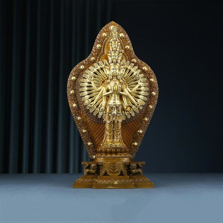 Statue de Buddha Stones en laiton et cuivre à mille bras Avalokitesvara Kwan Yin Wealth Décoration faite à la main - Avalokitesvara 35,5*17,5*65cm - image 0