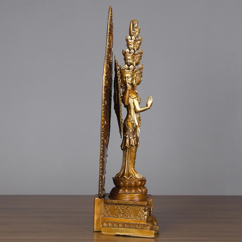 Statue de Buddha Stones en laiton et cuivre à mille bras Avalokitesvara Kwan Yin Wealth Décoration faite à la main - image 3