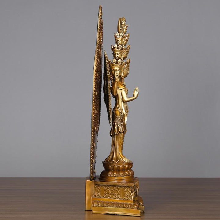 Statue de Buddha Stones en laiton et cuivre à mille bras Avalokitesvara Kwan Yin Wealth Décoration faite à la main - image 3