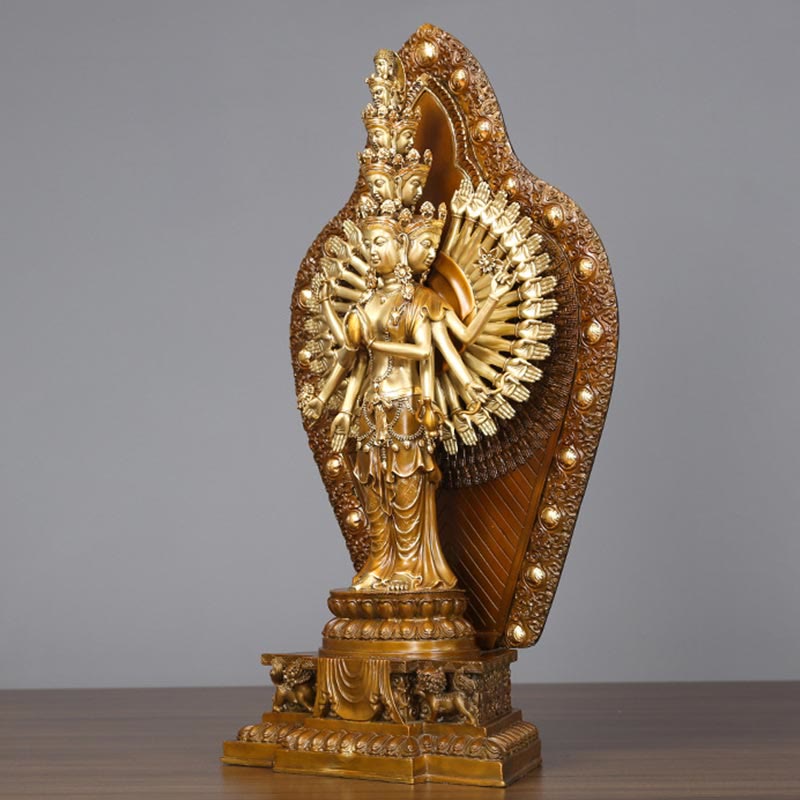 Statue de Buddha Stones en laiton et cuivre à mille bras Avalokitesvara Kwan Yin Wealth Décoration faite à la main - image 2