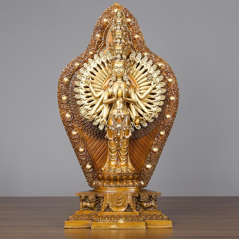 Statue de Buddha Stones en laiton et cuivre à mille bras Avalokitesvara Kwan Yin Wealth Décoration faite à la main - image 9