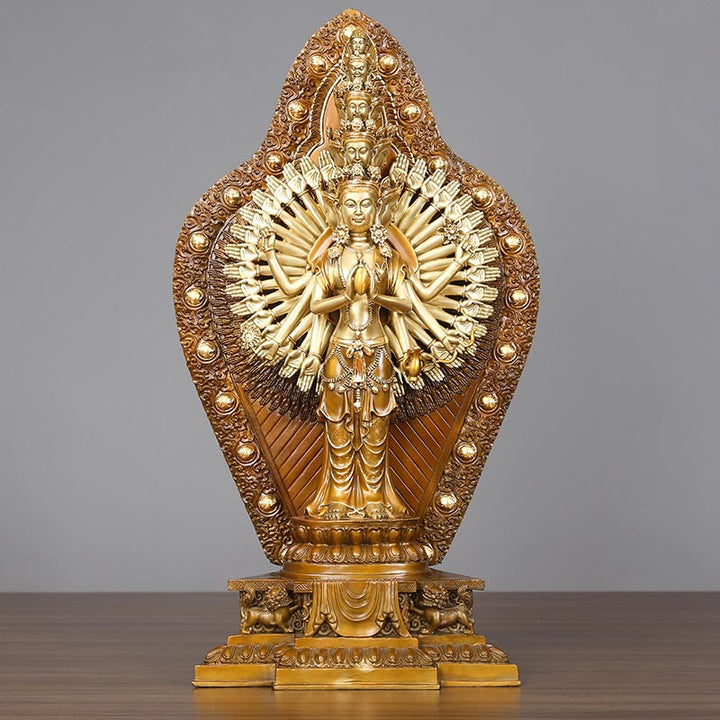 Statue de Buddha Stones en laiton et cuivre à mille bras Avalokitesvara Kwan Yin Wealth Décoration faite à la main - image 9