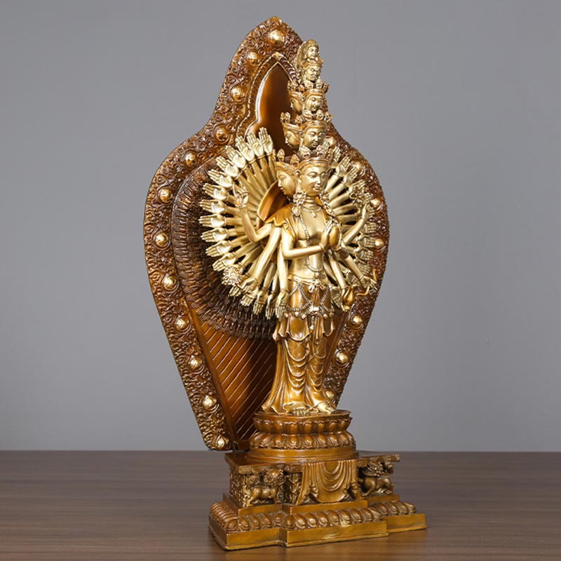Statue de Buddha Stones en laiton et cuivre à mille bras Avalokitesvara Kwan Yin Wealth Décoration faite à la main - image 1