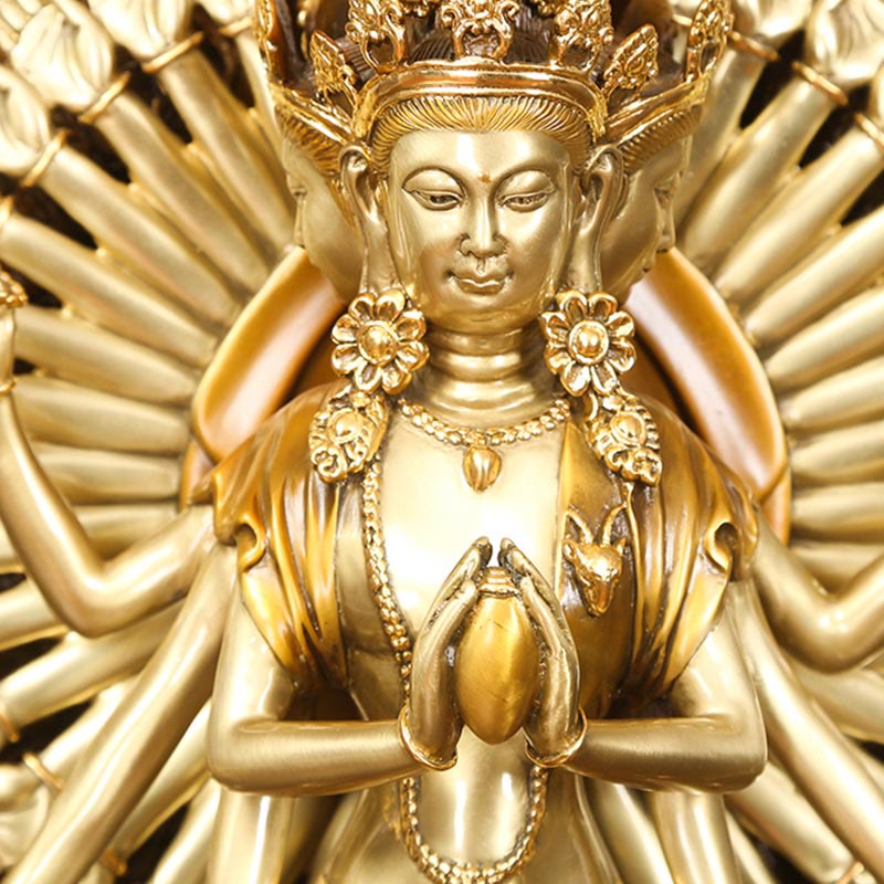 Statue de Buddha Stones en laiton et cuivre à mille bras Avalokitesvara Kwan Yin Wealth Décoration faite à la main - image 7