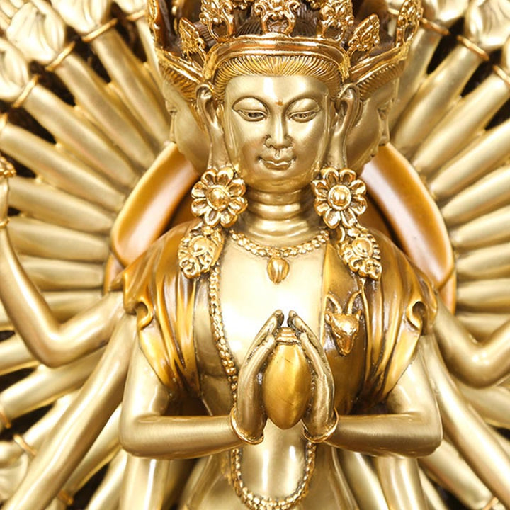 Statue de Buddha Stones en laiton et cuivre à mille bras Avalokitesvara Kwan Yin Wealth Décoration faite à la main - image 7