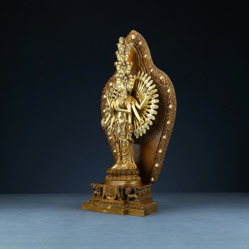 Statue de Buddha Stones en laiton et cuivre à mille bras Avalokitesvara Kwan Yin Wealth Décoration faite à la main - image 13