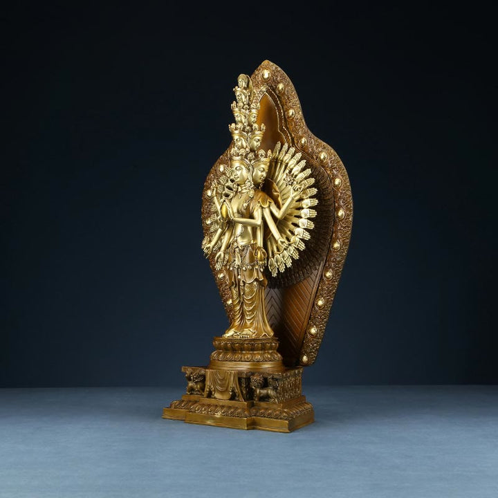 Statue de Buddha Stones en laiton et cuivre à mille bras Avalokitesvara Kwan Yin Wealth Décoration faite à la main - image 13