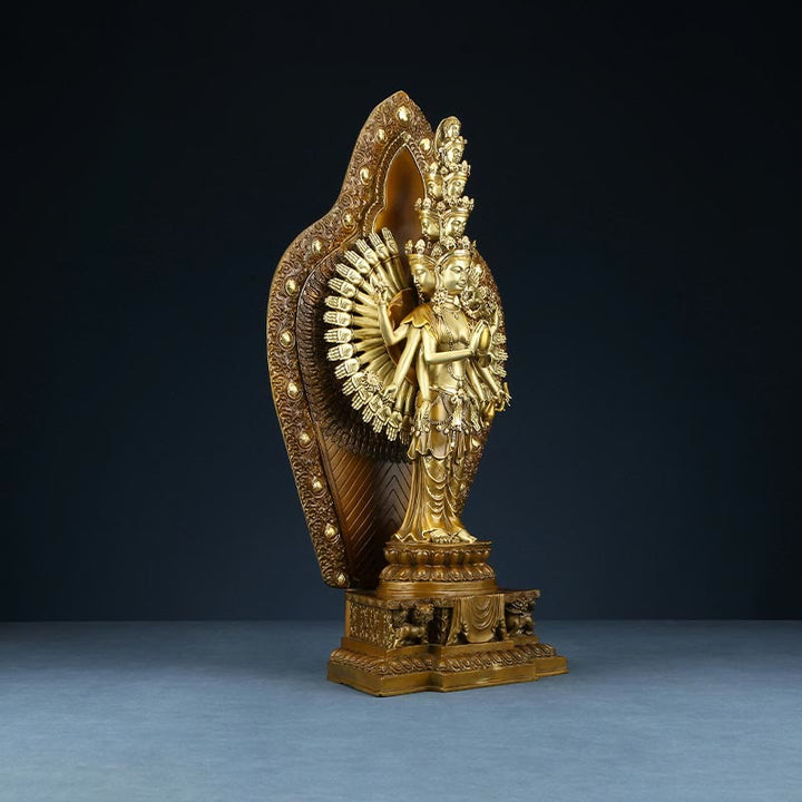 Statue de Buddha Stones en laiton et cuivre à mille bras Avalokitesvara Kwan Yin Wealth Décoration faite à la main - image 12