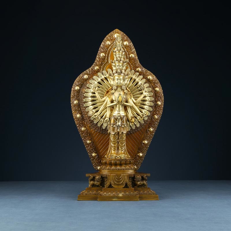 Statue de Buddha Stones en laiton et cuivre à mille bras Avalokitesvara Kwan Yin Wealth Décoration faite à la main - image 11