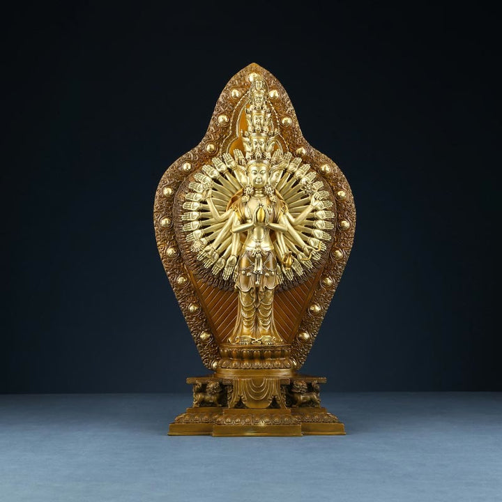 Statue de Buddha Stones en laiton et cuivre à mille bras Avalokitesvara Kwan Yin Wealth Décoration faite à la main - image 11