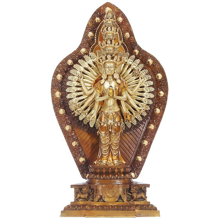 Statue de Buddha Stones en laiton et cuivre à mille bras Avalokitesvara Kwan Yin Wealth Décoration faite à la main - image 14