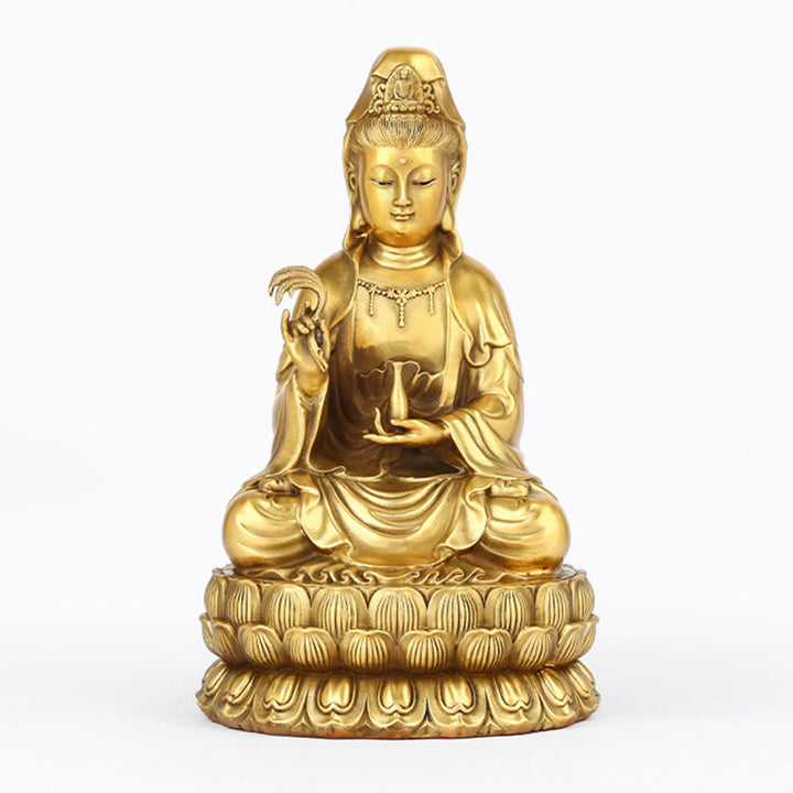 Buddha Stones Kwan Yin Avalokitesvara Tenant Une Bouteille En Saule Harmonie Laiton Cuivre Statue Décoration De La Maison - Avalokitesvara 12*12*21cm - image 2