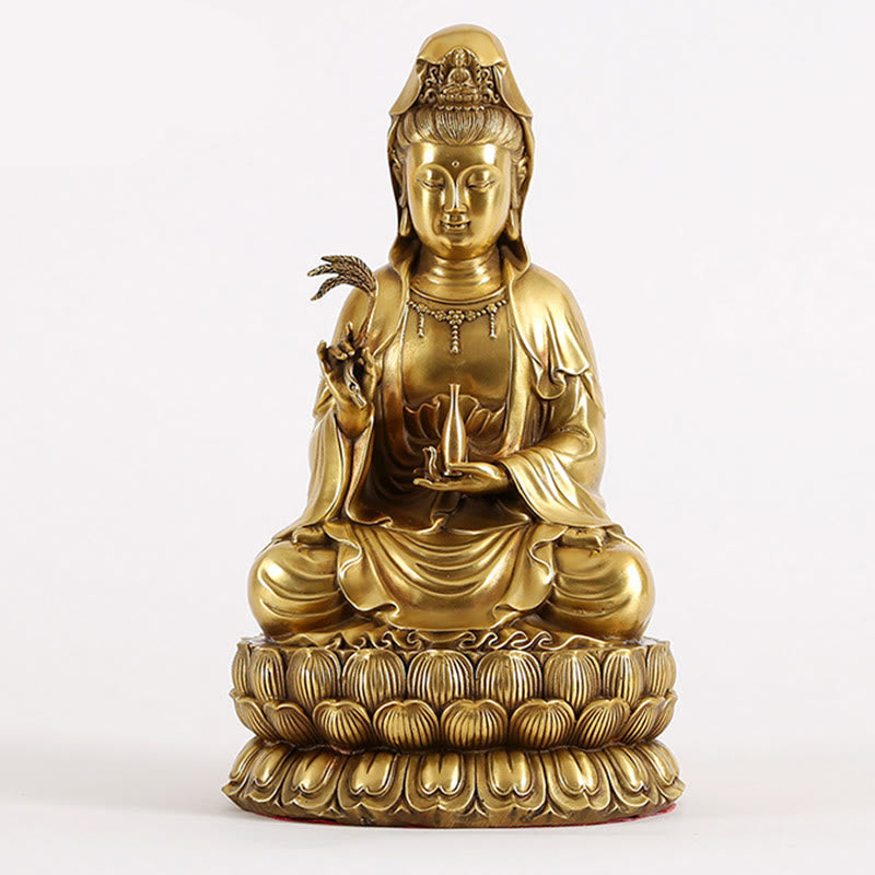 Buddha Stones Kwan Yin Avalokitesvara Tenant Une Bouteille En Saule Harmonie Laiton Cuivre Statue Décoration De La Maison - Avalokitesvara 16*15*28cm - image 5