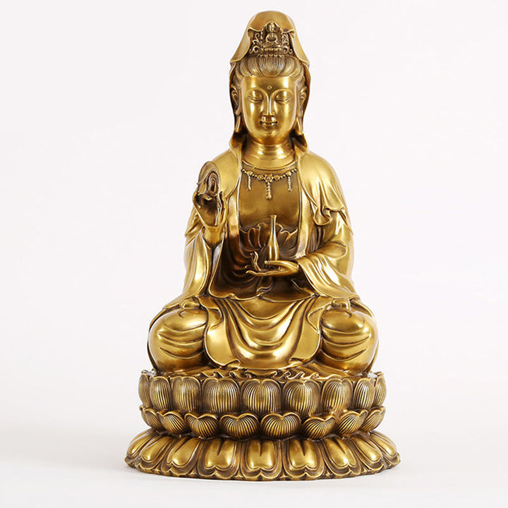 Buddha Stones Kwan Yin Avalokitesvara Tenant Une Bouteille En Saule Harmonie Laiton Cuivre Statue Décoration De La Maison - Avalokitesvara 28*26*47cm - image 7