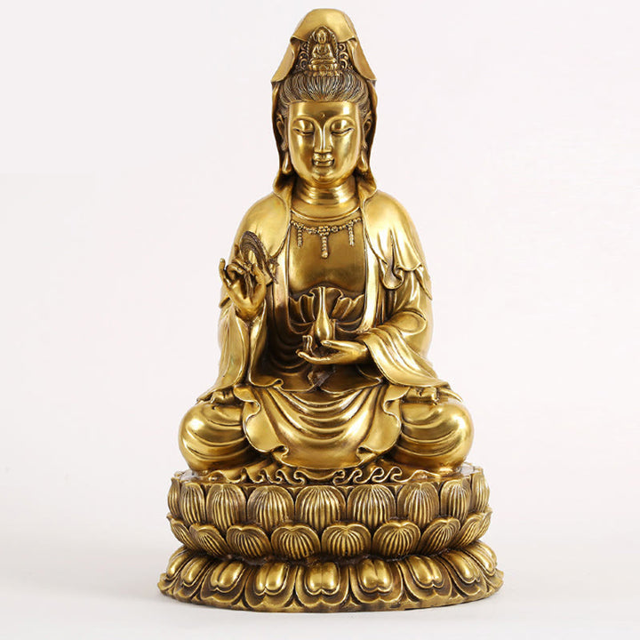 Buddha Stones Kwan Yin Avalokitesvara Tenant Une Bouteille En Saule Harmonie Laiton Cuivre Statue Décoration De La Maison - Avalokitesvara 33*28*55cm - image 9