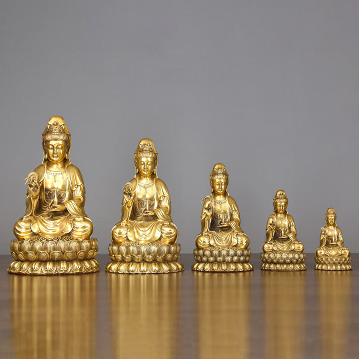 Buddha Stones Kwan Yin Avalokitesvara Tenant Une Bouteille En Saule Harmonie Laiton Cuivre Statue Décoration De La Maison - image 1