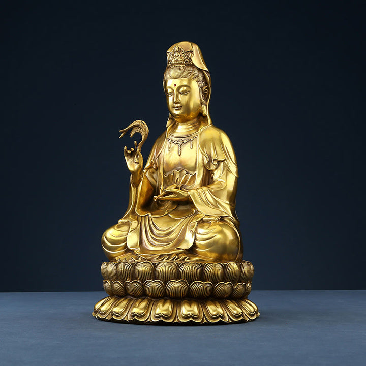 Buddha Stones Kwan Yin Avalokitesvara Tenant Une Bouteille En Saule Harmonie Laiton Cuivre Statue Décoration De La Maison - image 19