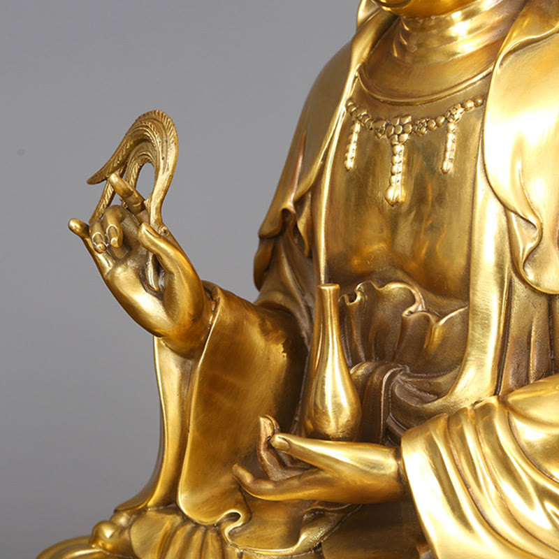 Buddha Stones Kwan Yin Avalokitesvara Tenant Une Bouteille En Saule Harmonie Laiton Cuivre Statue Décoration De La Maison - image 15