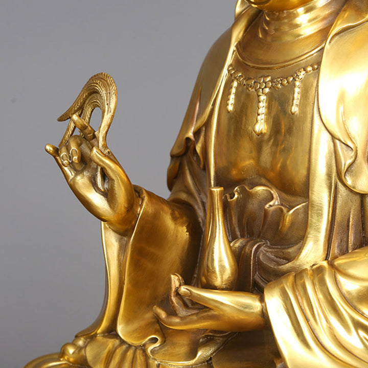 Buddha Stones Kwan Yin Avalokitesvara Tenant Une Bouteille En Saule Harmonie Laiton Cuivre Statue Décoration De La Maison - image 15