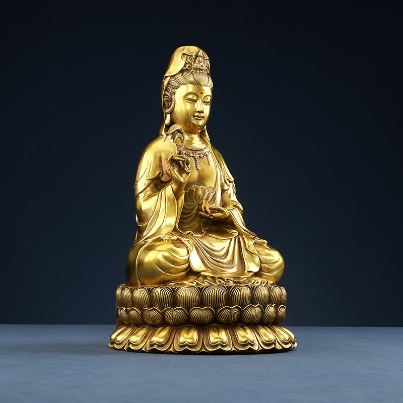 Buddha Stones Kwan Yin Avalokitesvara Tenant Une Bouteille En Saule Harmonie Laiton Cuivre Statue Décoration De La Maison - image 18
